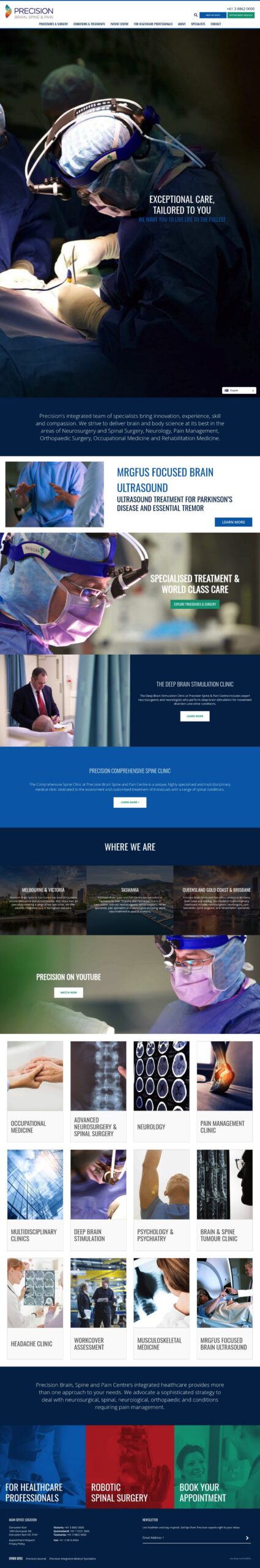 Precision Brain Spine and Pain homepage screenshot