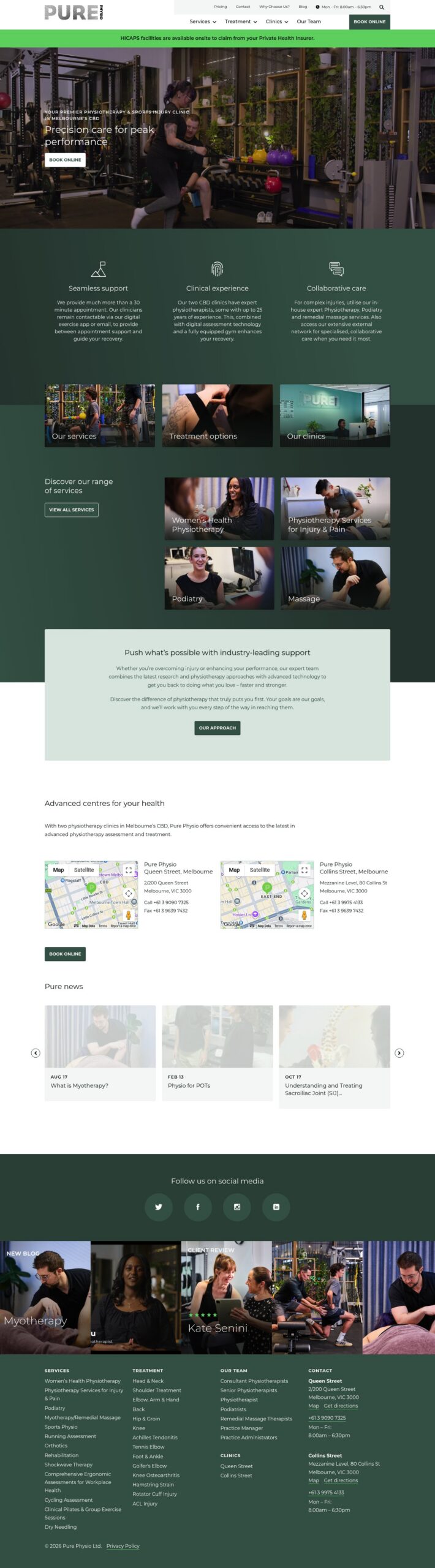 Pure Physio homepage screenshot