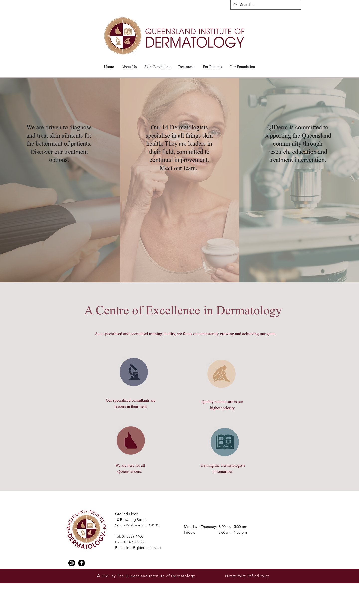 Queensland Institute of Dermatology homepage screenshot