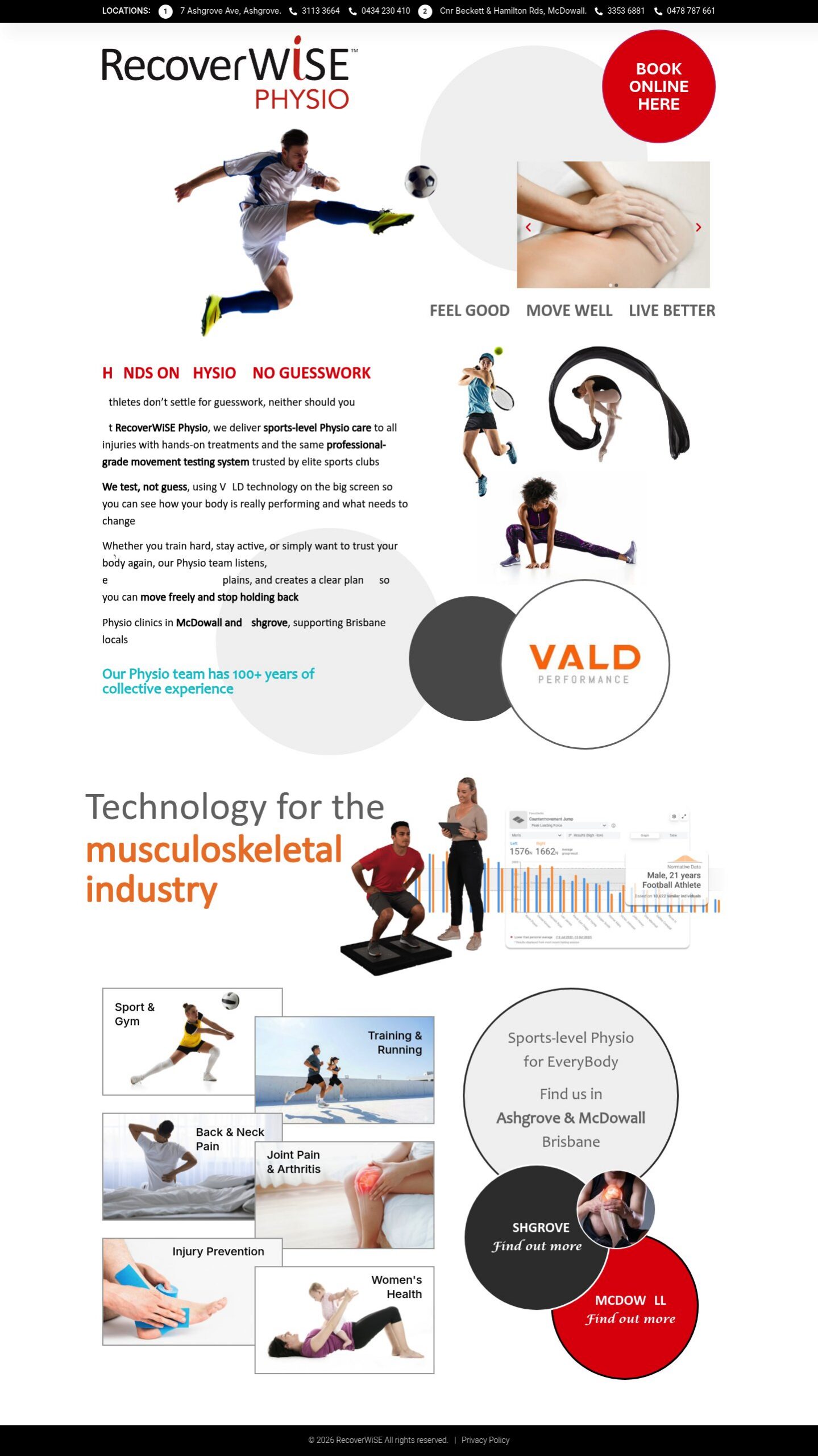 RecoverWiSE Physio homepage screenshot