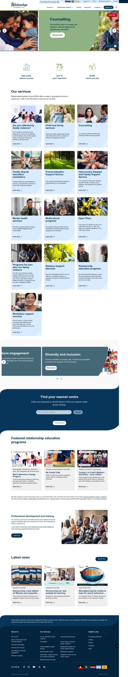 Relationships Australia Victoria homepage screenshot