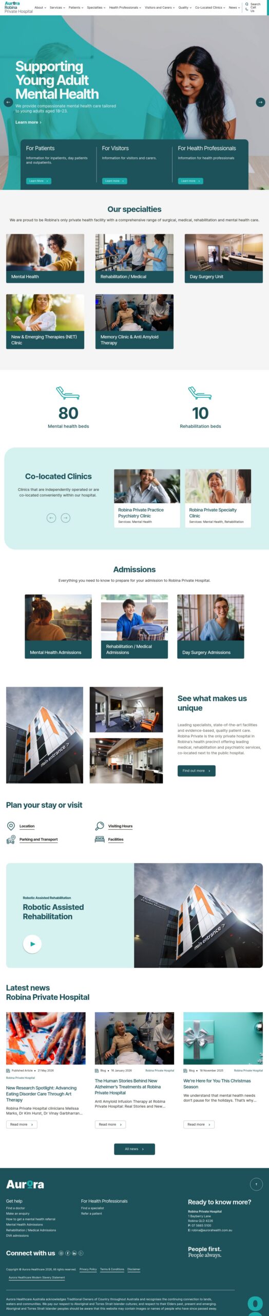 Robina Private Hospital homepage screenshot