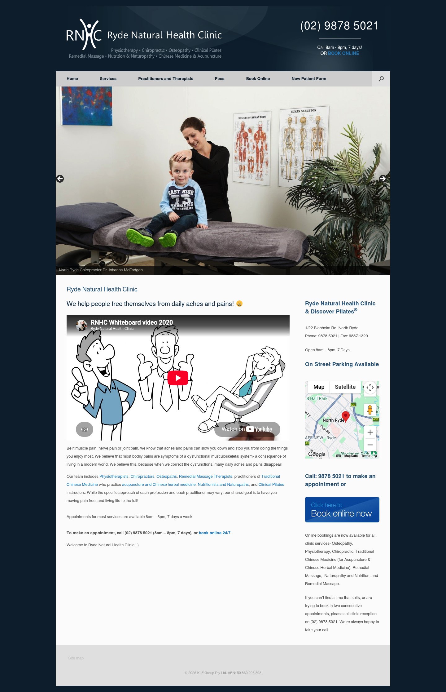Ryde Natural Health Clinic homepage screenshot