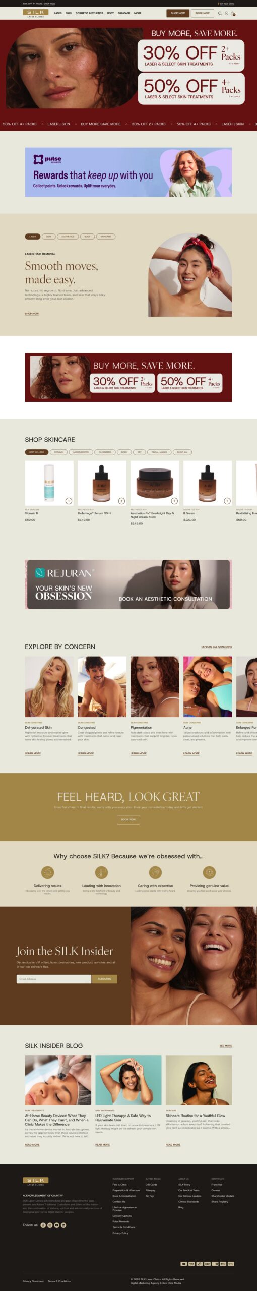 SILK Laser Clinics homepage screenshot