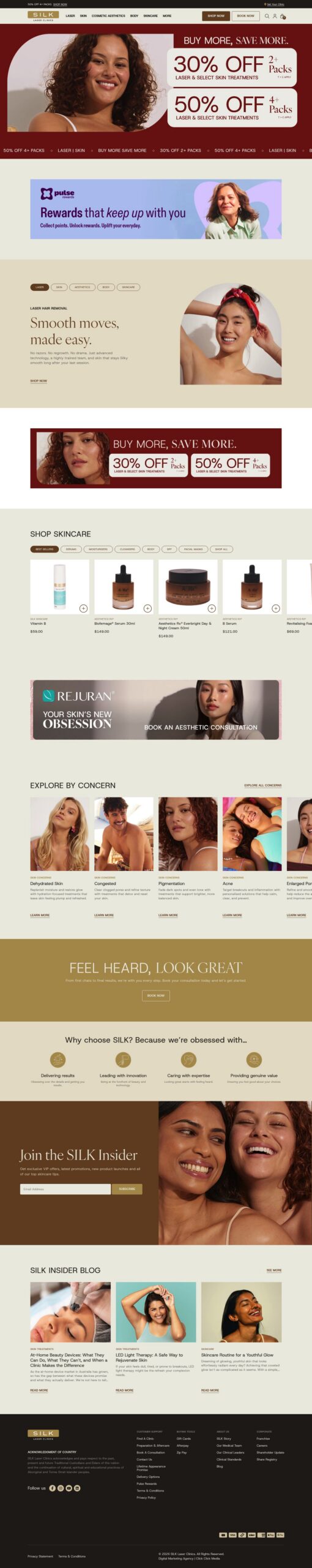 SILK Laser Clinics homepage screenshot