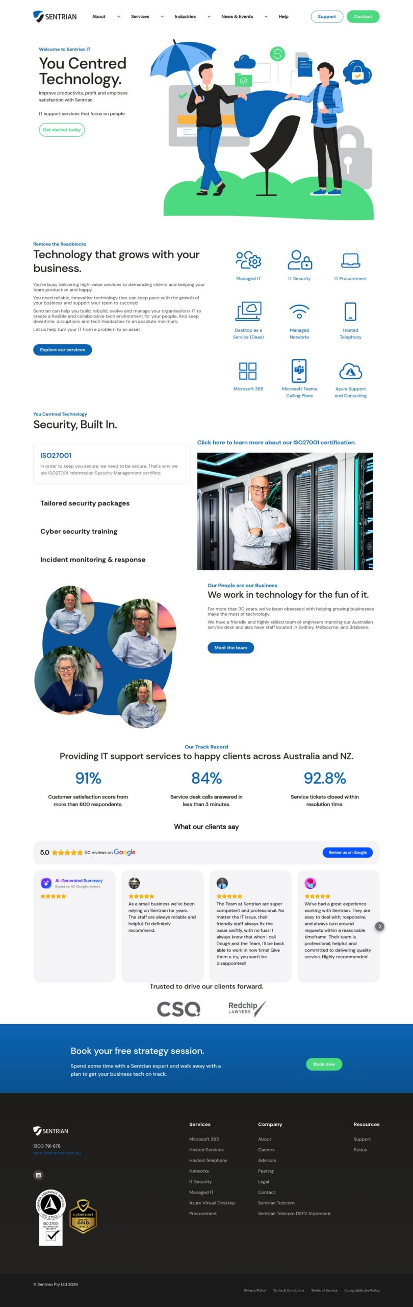 Sentrian Pty Ltd homepage screenshot