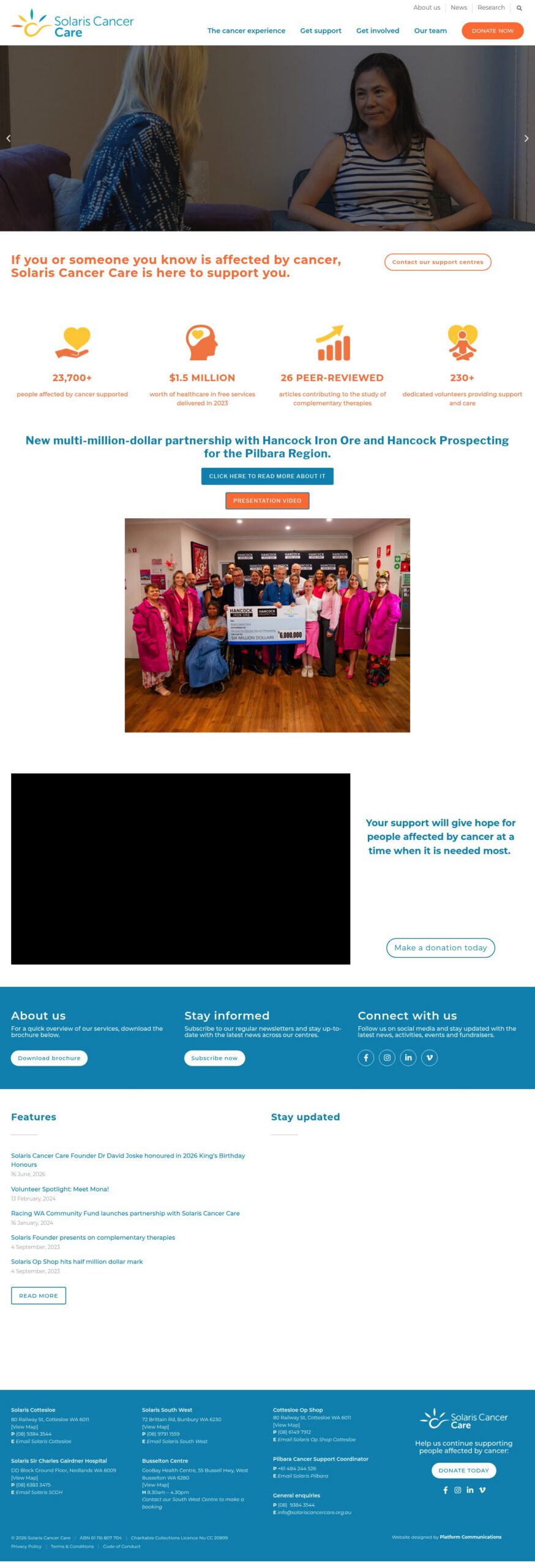 Solaris Cancer Care homepage screenshot