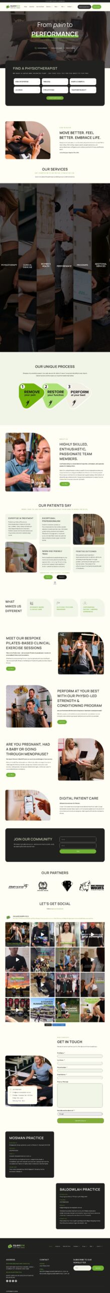 SquareOne Physio + Pilates + Exercise homepage screenshot