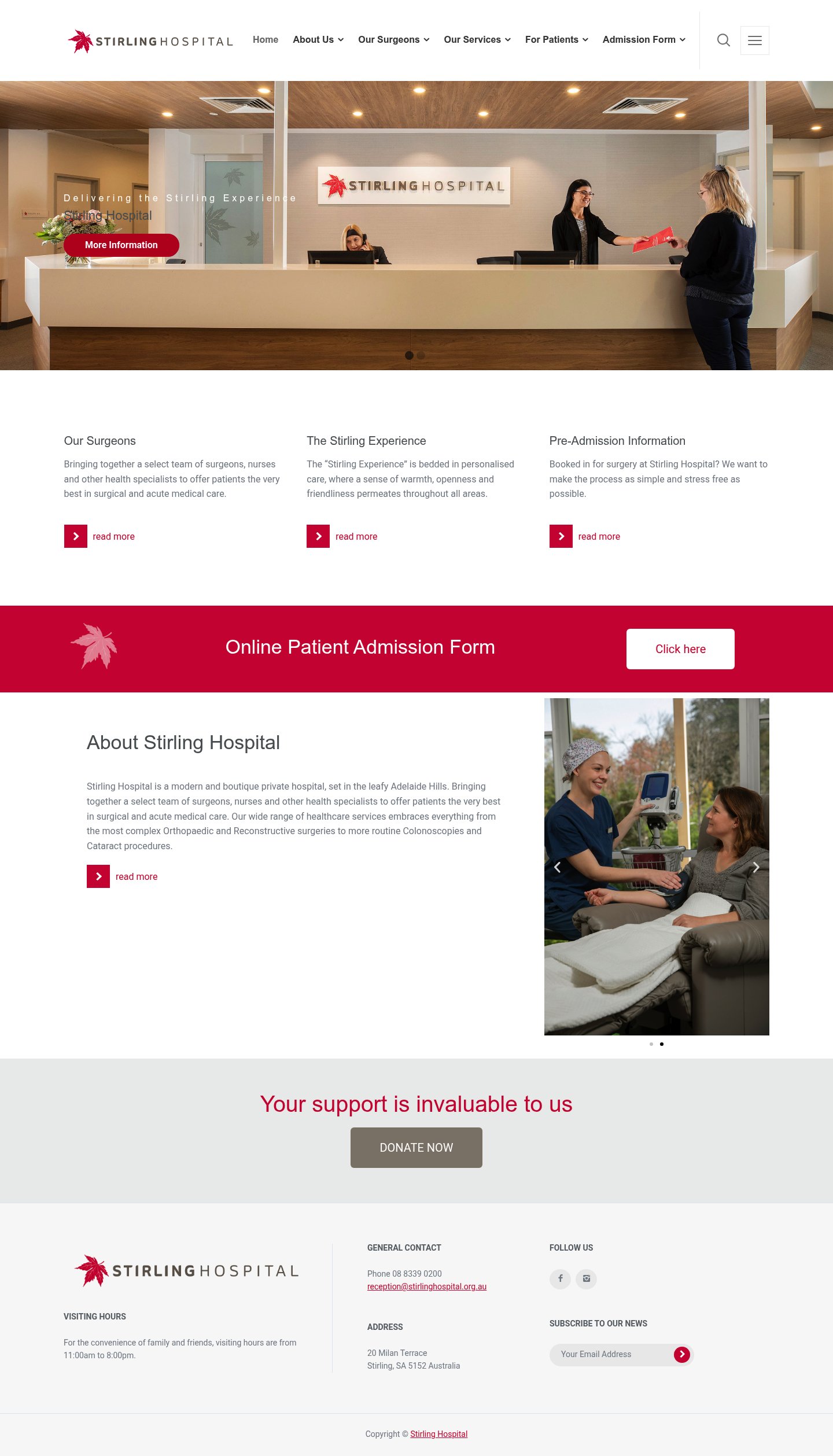 Stirling Hospital homepage screenshot