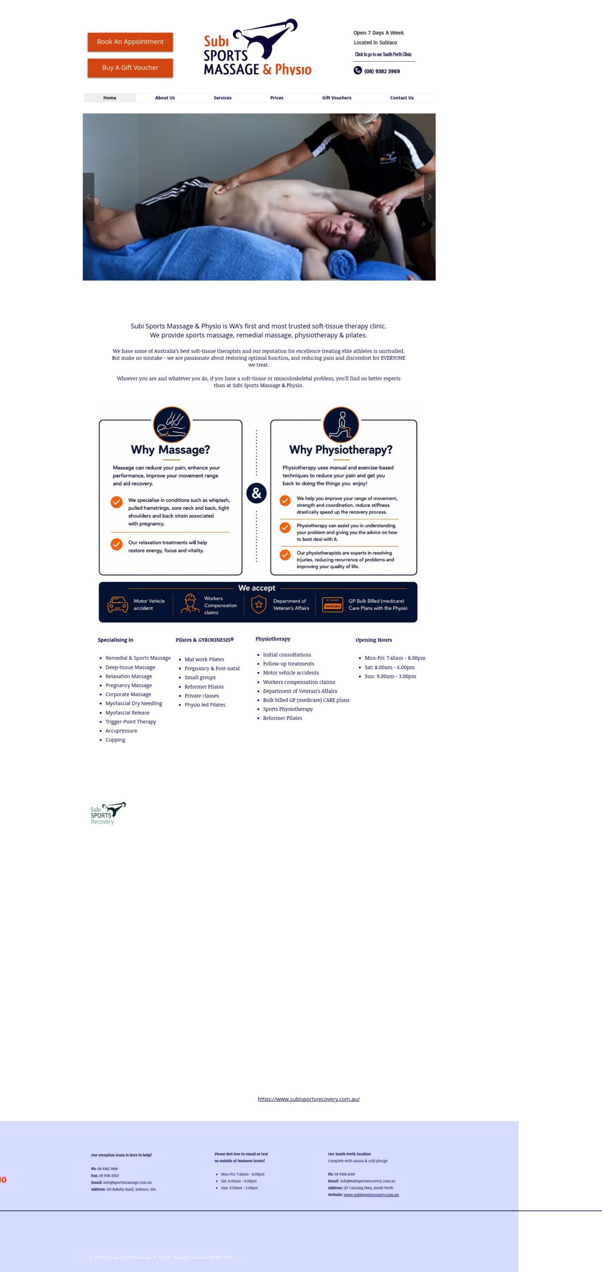 Subiaco Sports Massage Clinic homepage screenshot