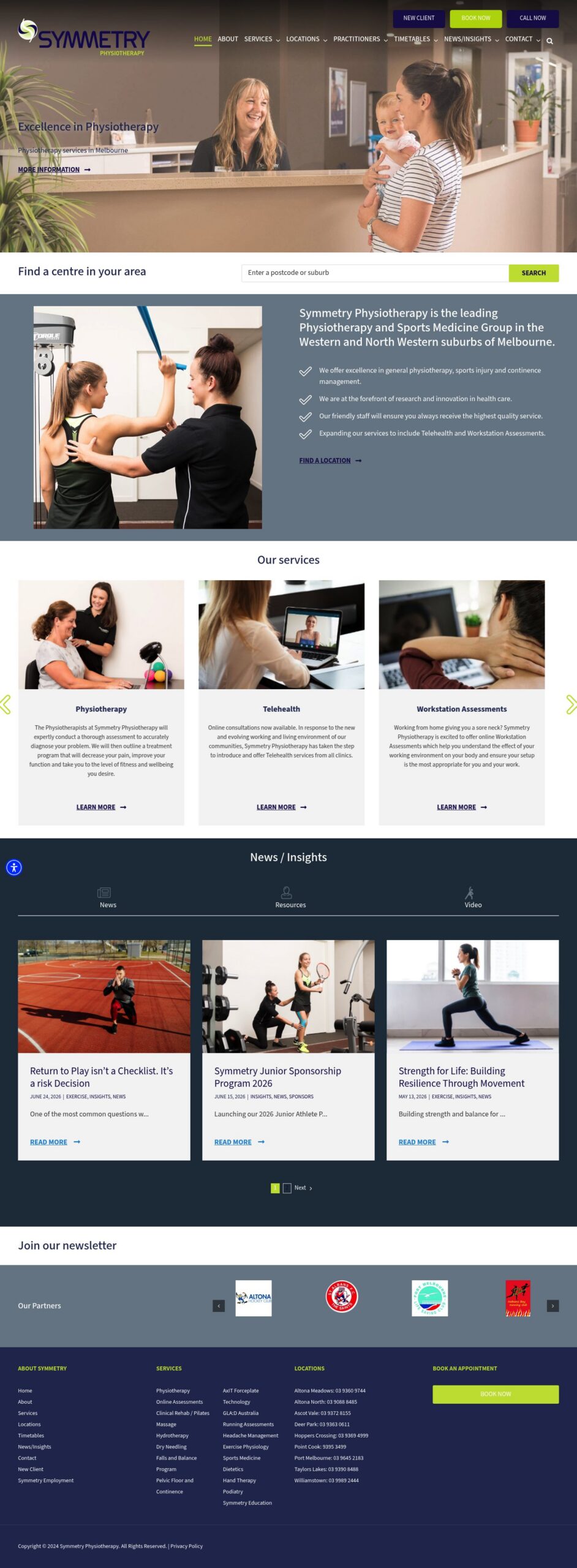 Symmetry Physiotherapy homepage screenshot