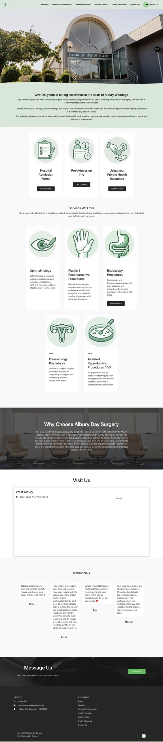 The Albury Day Surgery homepage screenshot