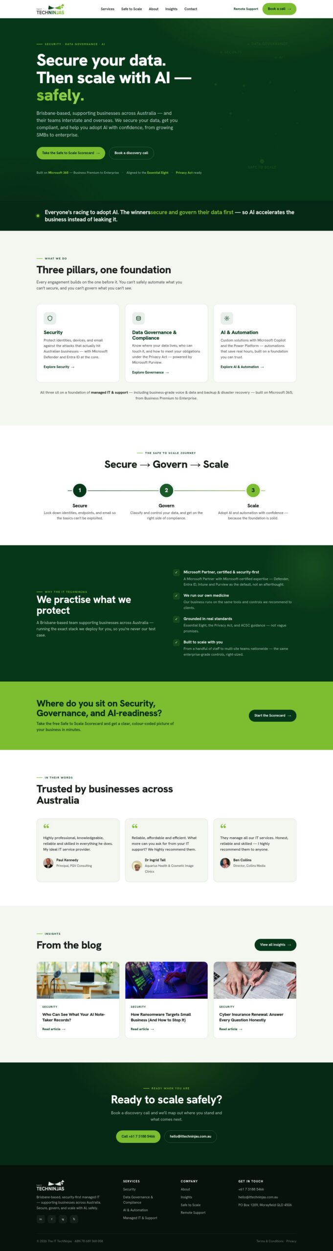 The IT TechNinjas homepage screenshot