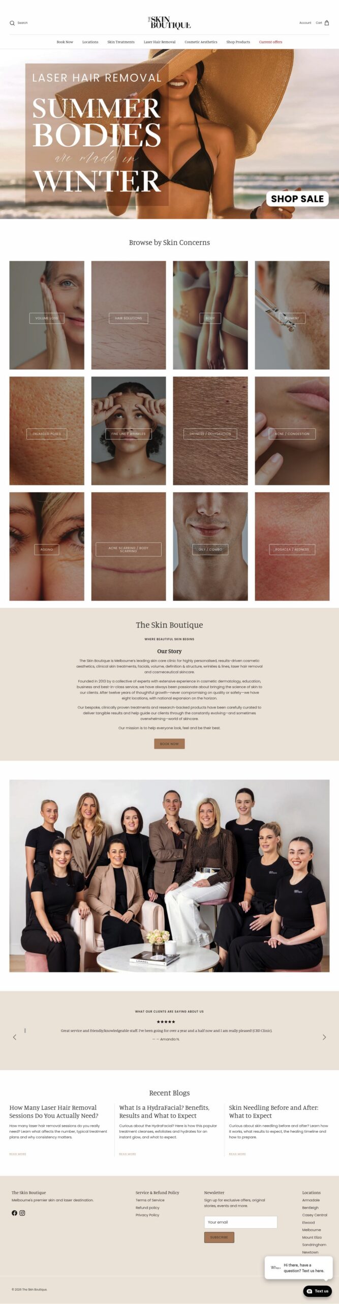 The Skin Boutique homepage screenshot
