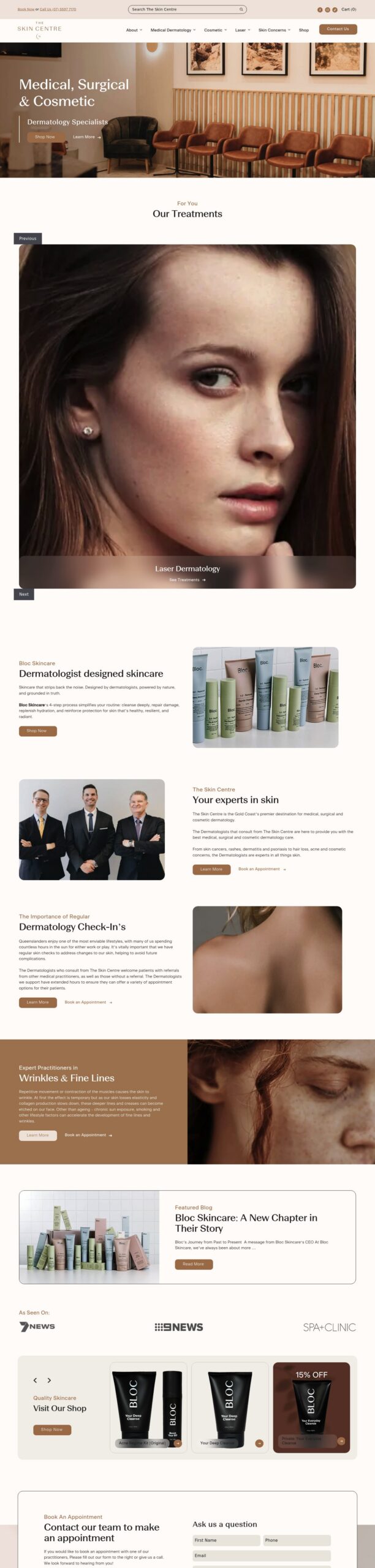 The Skin Centre homepage screenshot