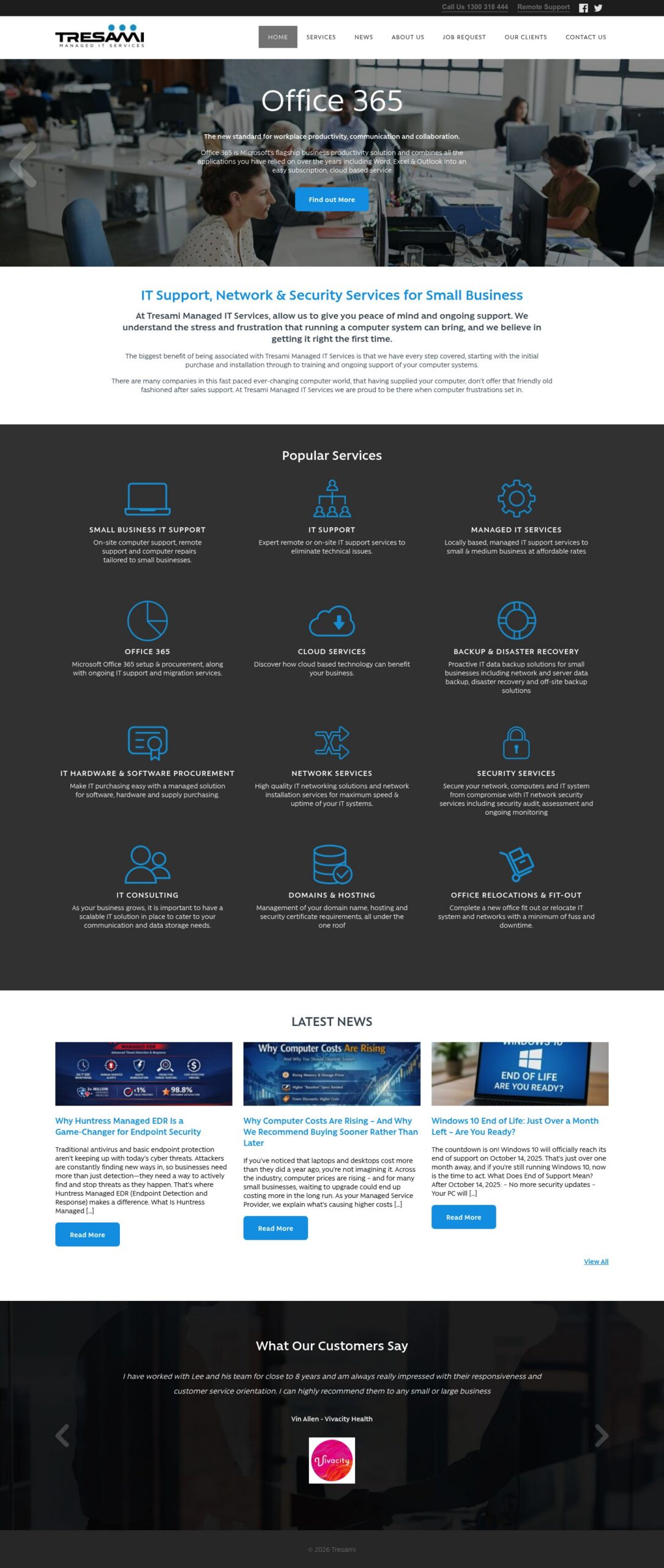 Tresami Managed It Services homepage screenshot