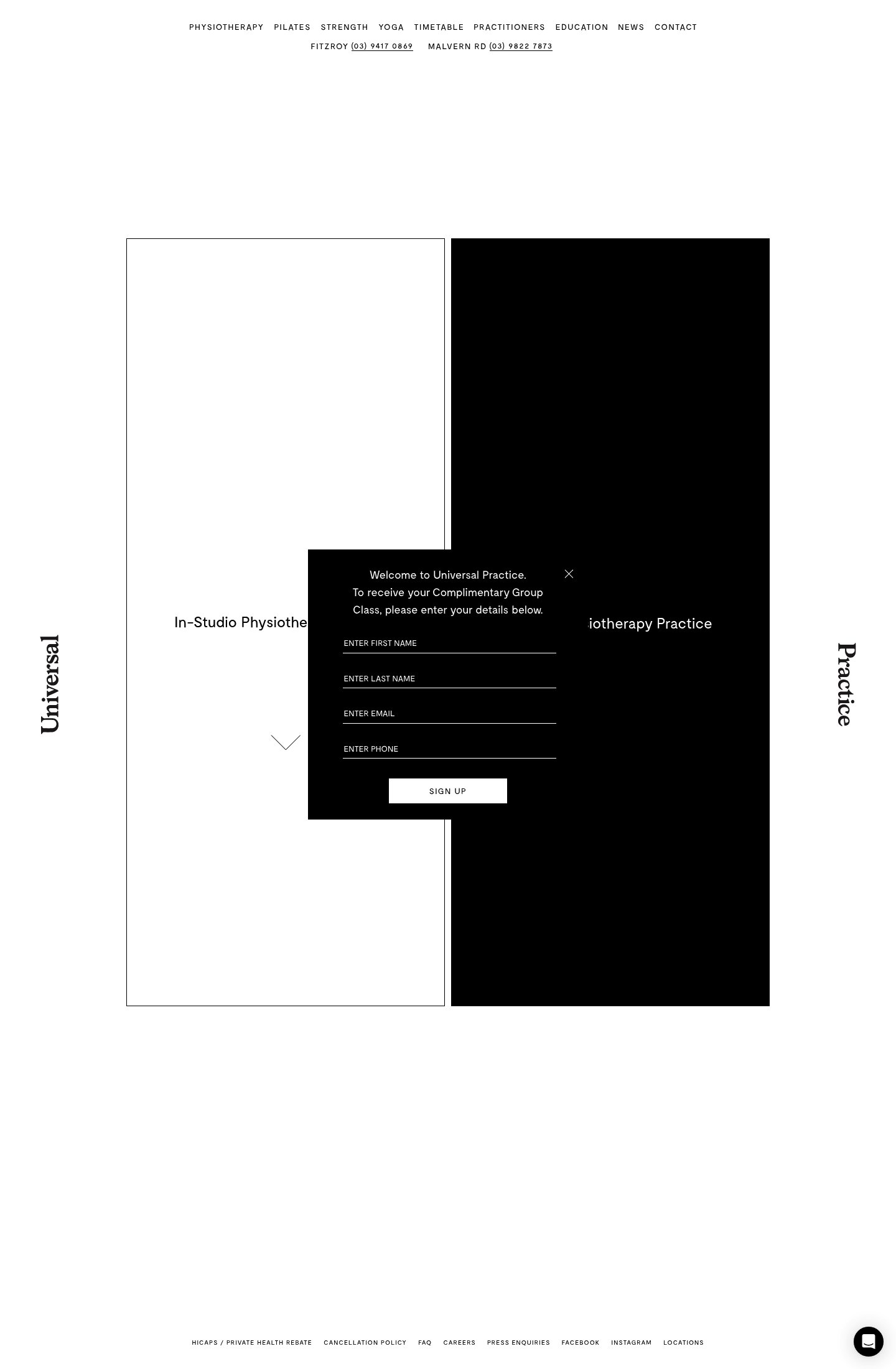 Universal Practice homepage screenshot