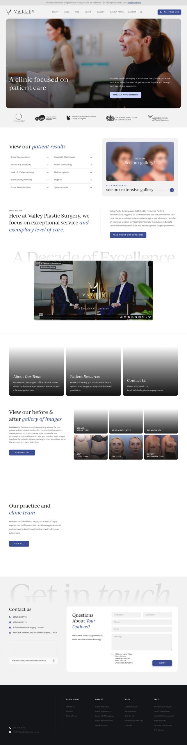 Valley Plastic Surgery - Brisbane homepage screenshot