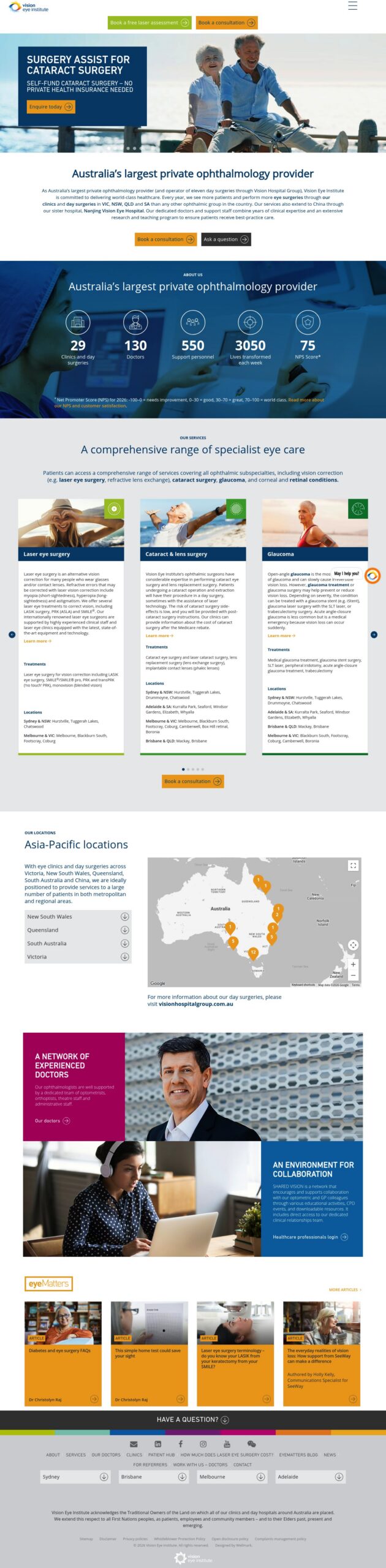 Vision Eye Institute homepage screenshot