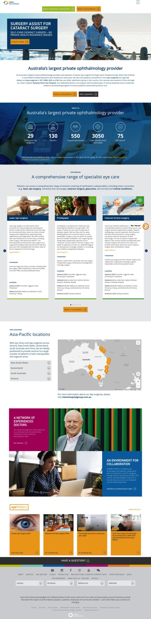 Vision Eye Institute homepage screenshot
