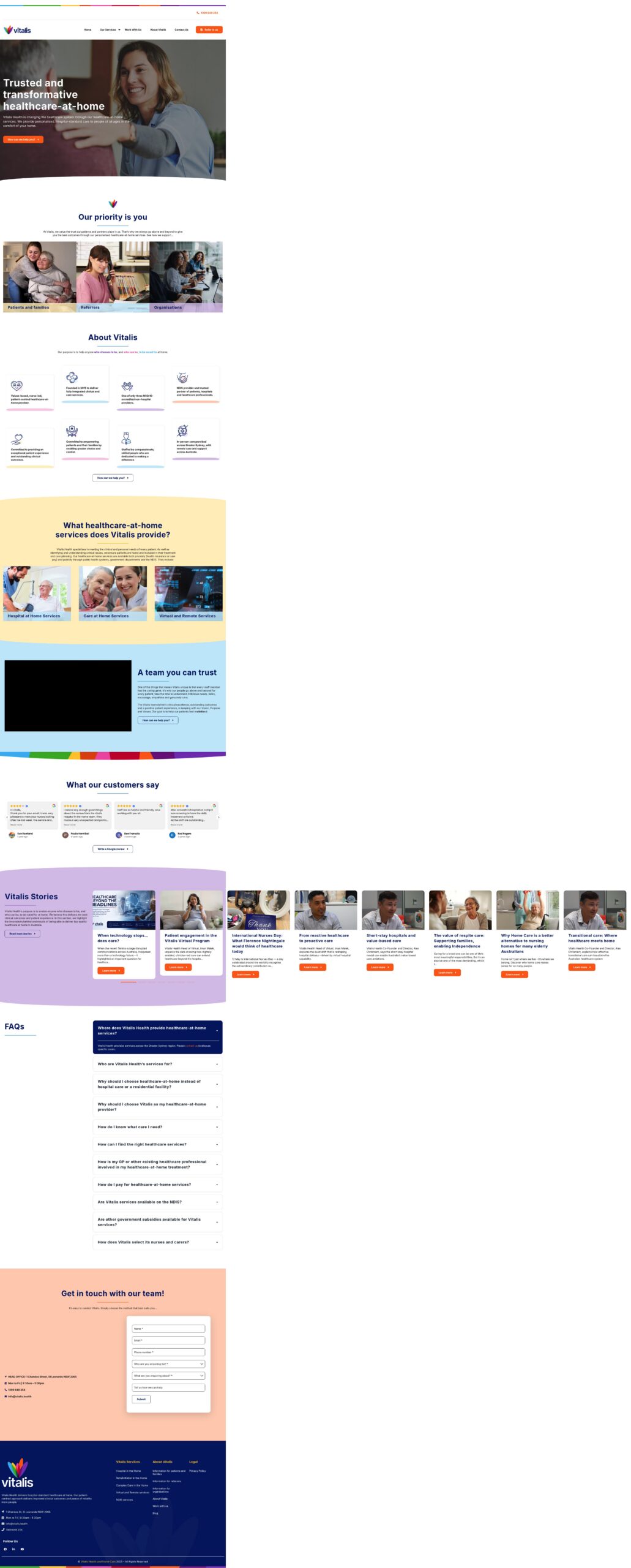 Vitalis Healthcare at Home homepage screenshot