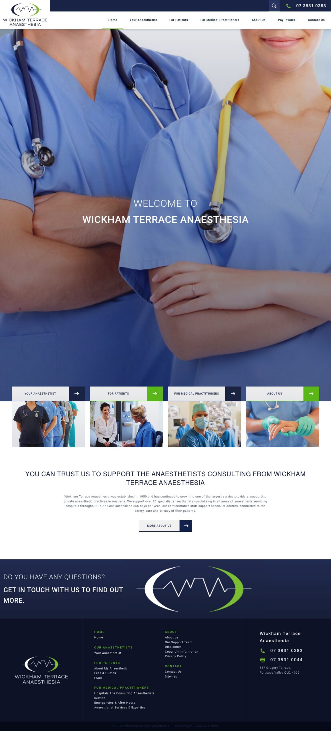 Wickham Terrace Anaesthesia homepage screenshot