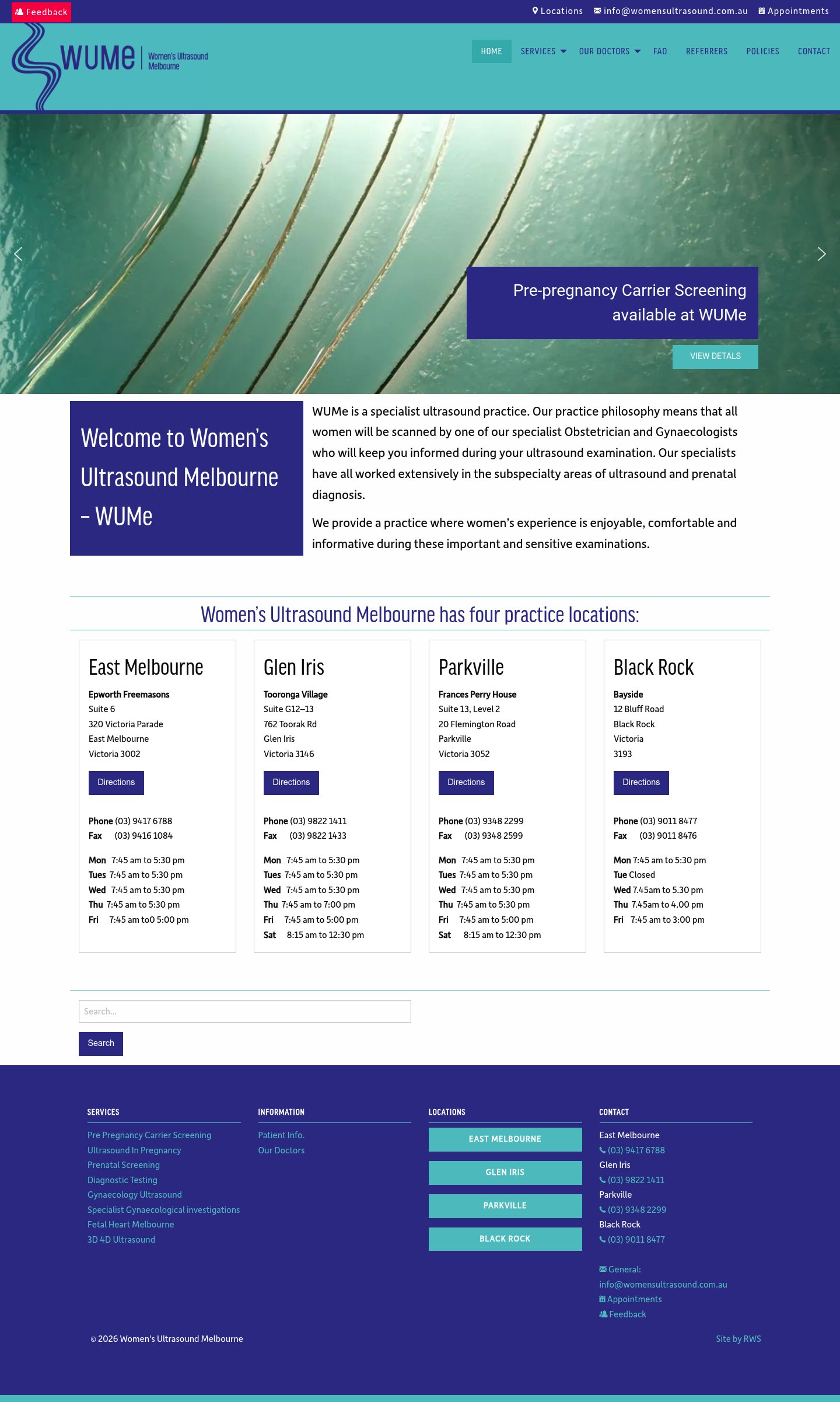 Women's Ultrasound Melbourne homepage screenshot