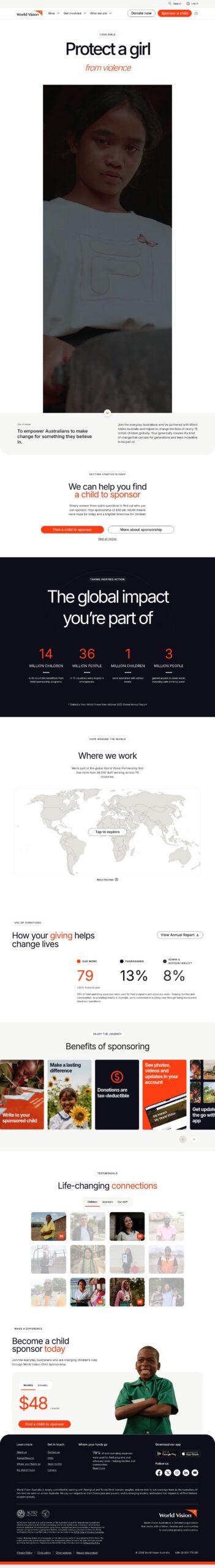 World Vision Australia homepage screenshot