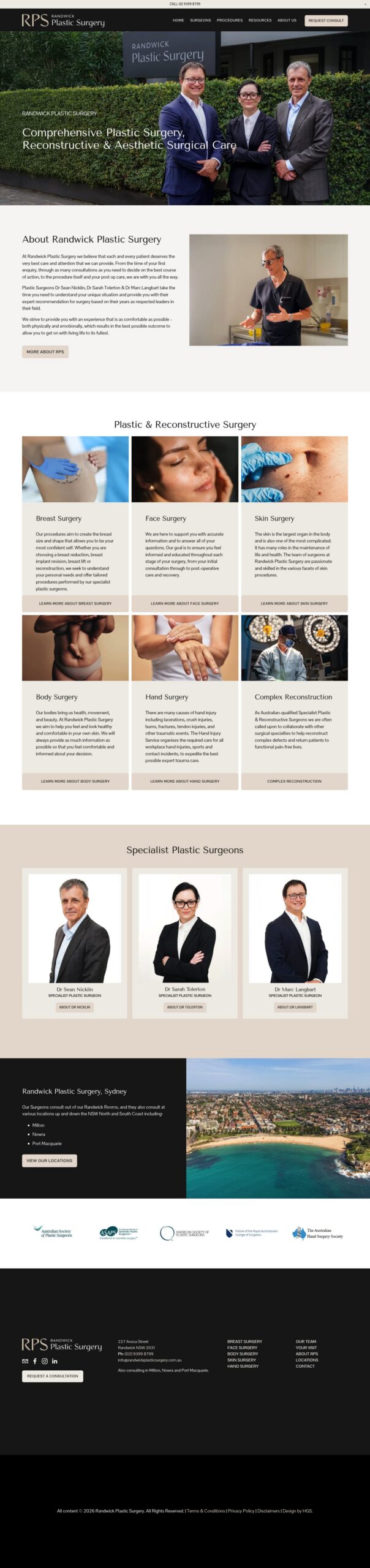 randwick plastic surgery homepage screenshot
